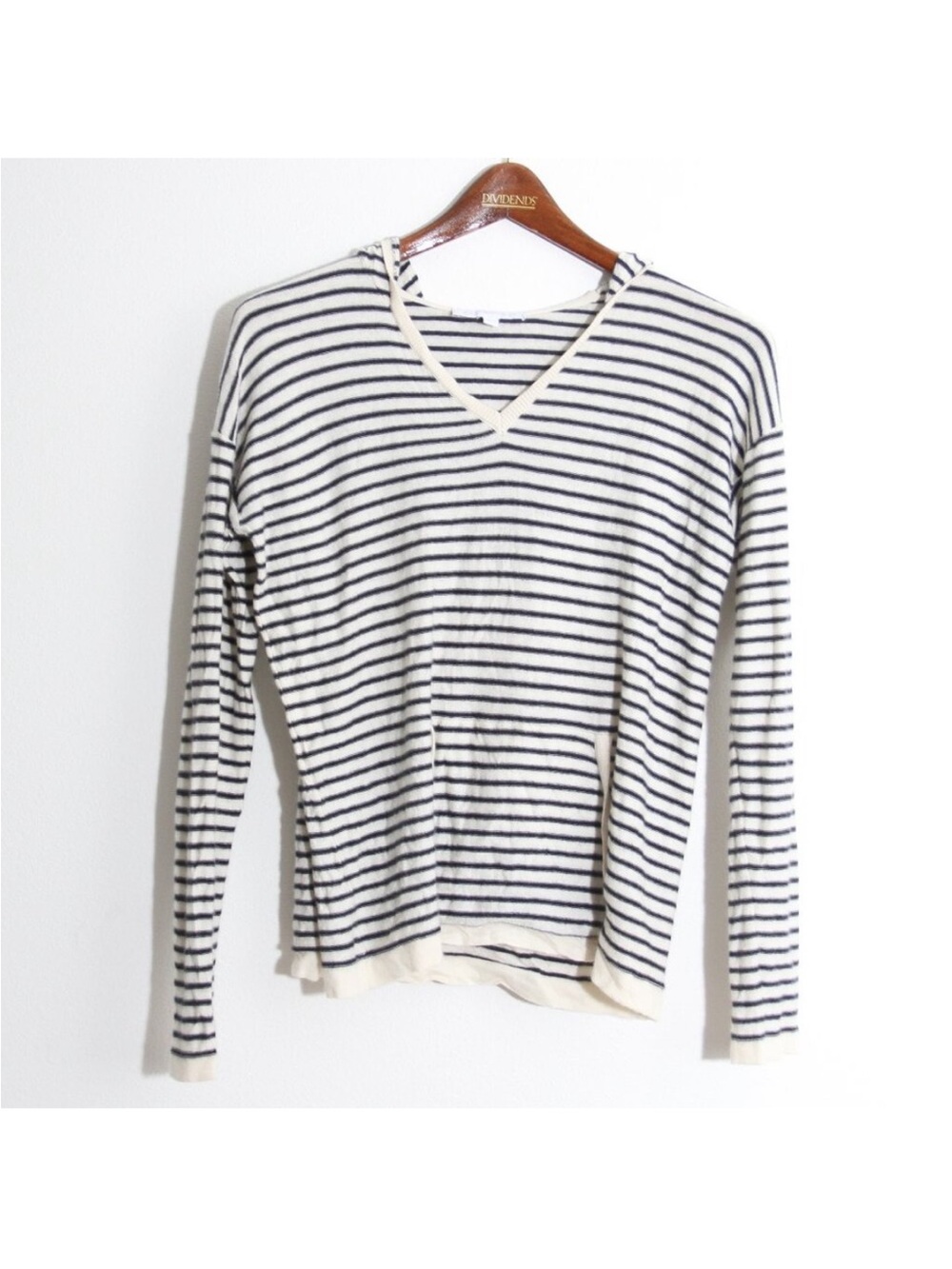 Not Monday 100% Pure Cashmere Striped Hoodie Sweater Pullover Black White Sz XS